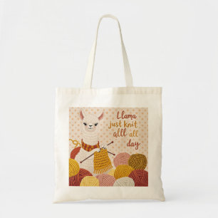 Cartoon lama met een gebreide sjaal tote bag