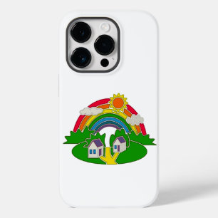 Cartoon landelijk tafereel met regenboog en landhu Case-Mate iPhone 14 pro hoesje