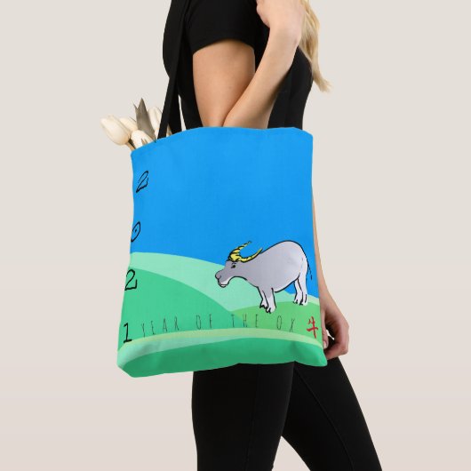 Cartoon Landschap Ox Chinees nieuwjaar 2021 AoTB Tote Bag (Dichtbij)