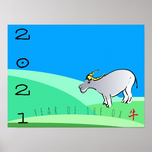 Cartoon Landschap Ox Chinees nieuwjaar 2021 HorP Poster (Voorkant)