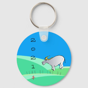 Cartoon Landschap Ox Chinees nieuwjaar 2021 RK Sleutelhanger