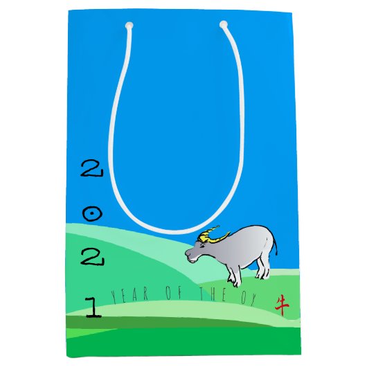Cartoon Landschap Ox Chinees nieuwjaar Zodiac MGB Medium Cadeauzakje (Voorkant)