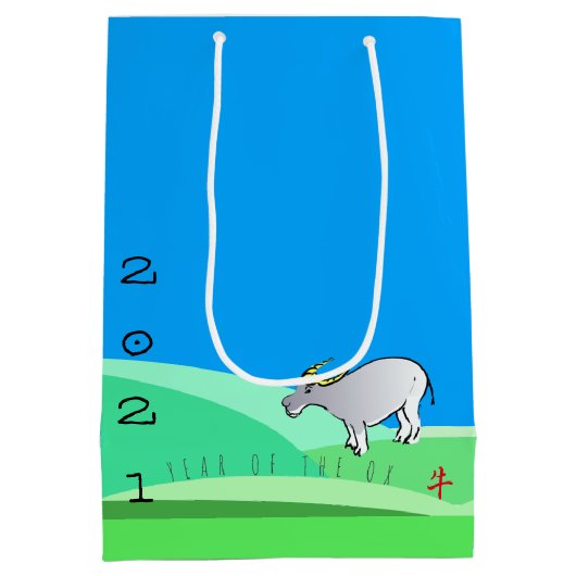 Cartoon Landschap Ox Chinees nieuwjaar Zodiac MGB Medium Cadeauzakje (Achterkant)