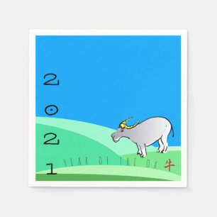 Cartoon Landschap Ox Chinees nieuwjaar Zodiac PN Servet