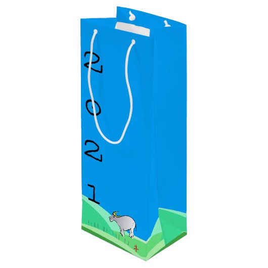 Cartoon Landschap Ox Chinees nieuwjaar Zodiac WGB Wijn Cadeautas (Achterkant Gekanteld)