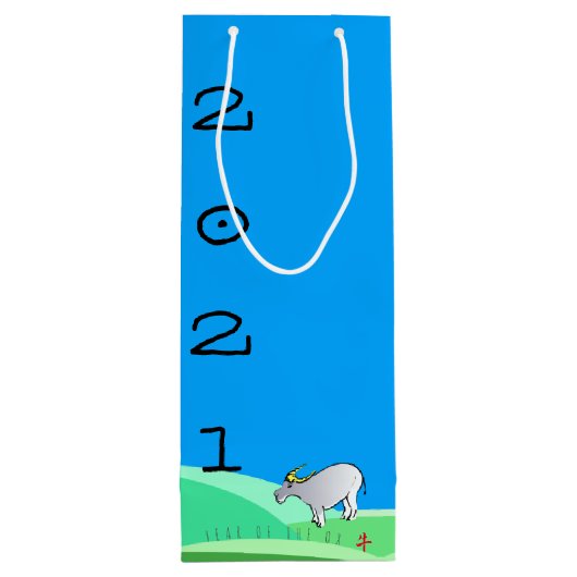 Cartoon Landschap Ox Chinees nieuwjaar Zodiac WGB Wijn Cadeautas (Achterkant)