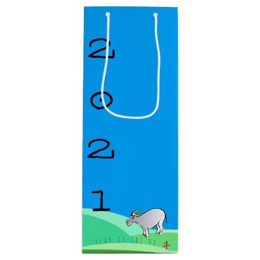 Cartoon Landschap Ox Chinees nieuwjaar Zodiac WGB Wijn Cadeautas (Voorkant)