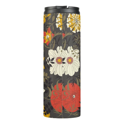 cartoon leaves and flowers on a dark background in thermosbeker (Achterkant)