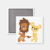 Cartoon Leeuw en Leeuwin dansmagneet Magneet (Voorkant / Achterkant)