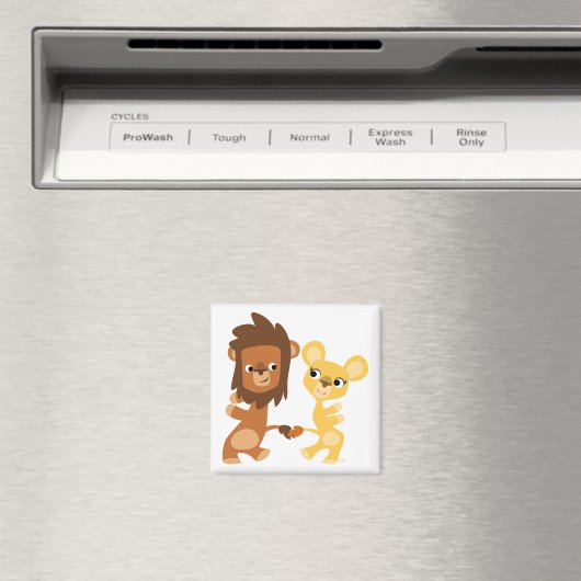 Cartoon Leeuw en Leeuwin dansmagneet Magneet (Insitu (Vaatwasser))