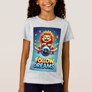 🦁 Cartoon Leeuw Vliegtuig Avontuur Kinderen Grafi T-shirt