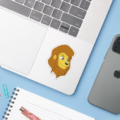 Cartoon leeuwenkop - vinyl sticker (Laptop met iPhone)