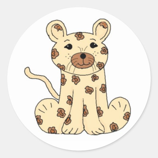 Cartoon Leopard Ronde Sticker (Voorkant)