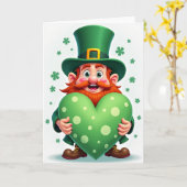 Cartoon Leprechaun Heart Card Kaart (Gele Bloem)