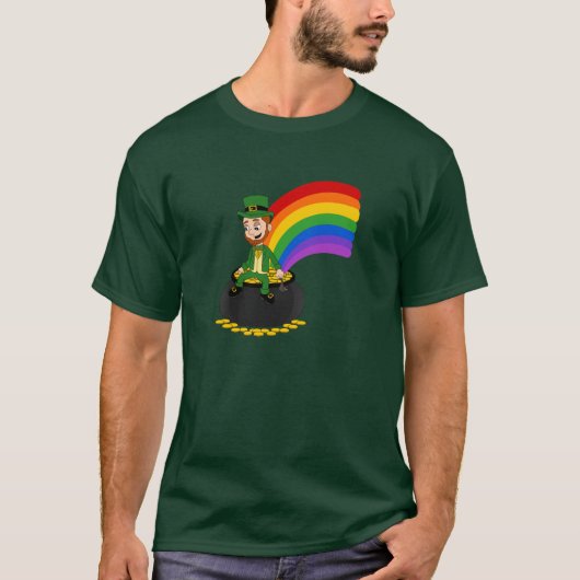 Cartoon leprechaun zit op een goudpot t-shirt (Voorkant)