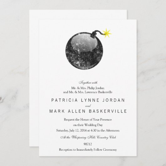 Cartoon Letterpress Style Bomb Kaart (Voorkant / Achterkant)