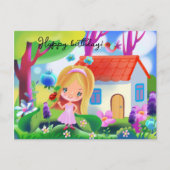 Cartoon leuk meisje en sprookjesachtig huis briefkaart (Voorkant)