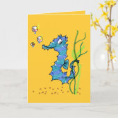 Cartoon Leuke Seahorse Kaart (Gele Bloem)