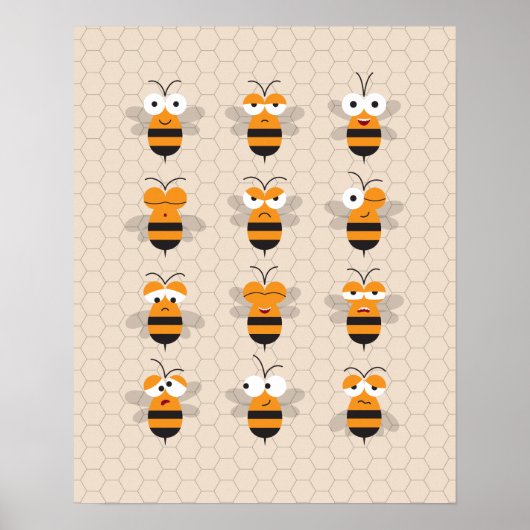Cartoon Lief Grappig Honing Bij Honingraat Poster (Voorkant)
