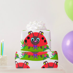 Cartoon lieveheersbeestje Boog en Bloemen Cadeaupapier