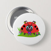 Cartoon lieveheersbeestje Boog en Bloemen Ronde Button 7,6 Cm (Voorkant /achterkant)