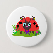 Cartoon lieveheersbeestje Boog en Bloemen Ronde Button 7,6 Cm (Voorkant)