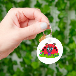 Cartoon lieveheersbeestje Boog en Bloemen Sleutelhanger