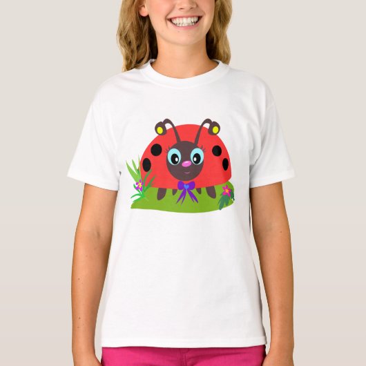 Cartoon lieveheersbeestje Boog en Bloemen T-shirt (Voorkant)