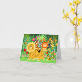 Cartoon Liger en Friends notecard Kaart (Gele Bloem)