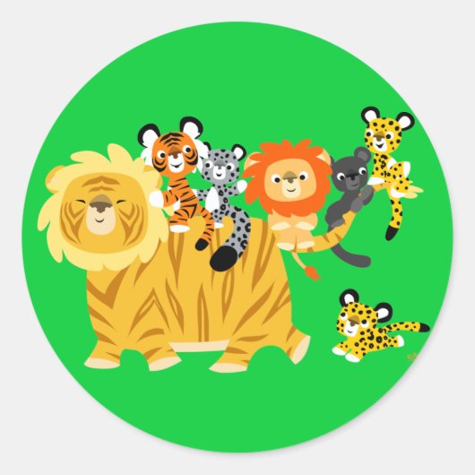 Cartoon Liger en Friends round sticker (Voorkant)