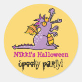 Cartoon Lila Paarse Magic Dragon Halloween Party Ronde Sticker (Voorkant)