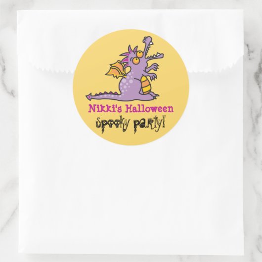 Cartoon Lila Paarse Magic Dragon Halloween Party Ronde Sticker (Tas)