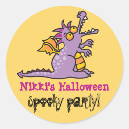 Cartoon Lila Paarse Magic Dragon Halloween Party Ronde Sticker
