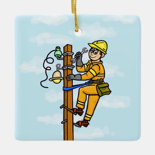 Cartoon Lineman die aan het Ornament van de Pand w (Voorkant)