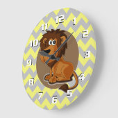 Cartoon Lion Chevron Pattern Cute Nursery Grote Klok (Hoek)