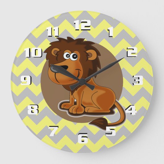 Cartoon Lion Chevron Pattern Cute Nursery Grote Klok (Voorkant)