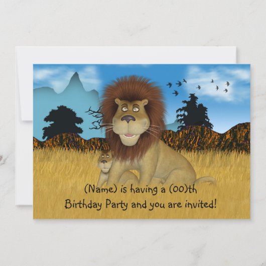 Cartoon Lion Childs Birthday Uitnodiging (Voorkant)