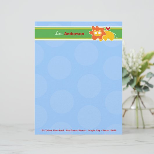 Cartoon Lion Fun Personal Custom Letterhead Briefhoofd Ontwerp (Staand voorkant)