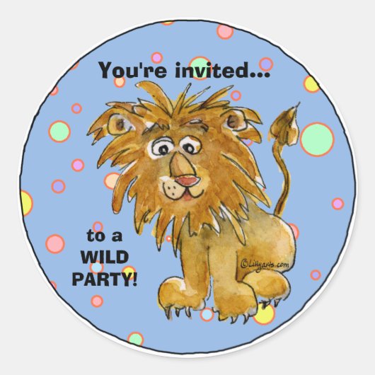 Cartoon Lion Party Invitation Aangepaste Sticker (Voorkant)