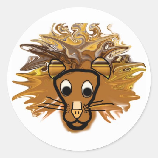 Cartoon Lion Ronde Sticker (Voorkant)
