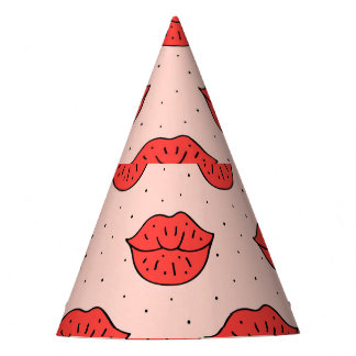 Cartoon lippen: feministische doodle patroon. feesthoedjes