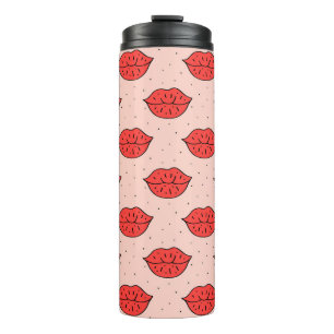 Cartoon lippen: feministische doodle patroon. thermosbeker