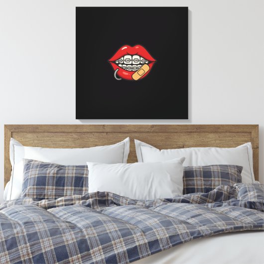Cartoon Lips Sticker met Braces & Piercing Canvas Afdruk (Insitu (Slaapkamer))