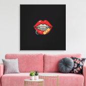 Cartoon Lips Sticker met Braces & Piercing Canvas Afdruk (Insitu (Woonkamer))