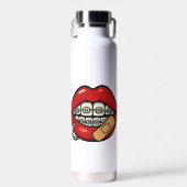 Cartoon Lips Sticker met Braces & Piercing Waterfles (Voorkant)
