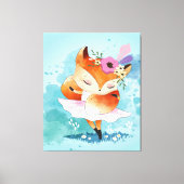 Cartoon Little Fox | Lovely Fox Floral Canvas Afdruk (Voorkant)