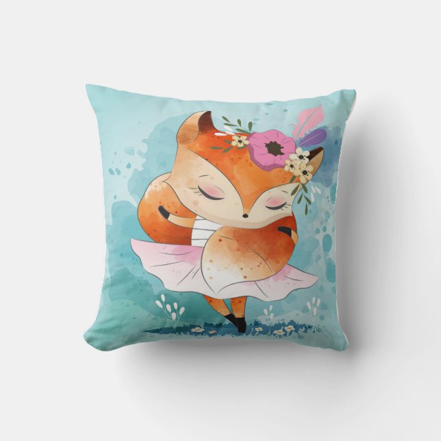 Cartoon Little Fox | Lovely Fox Floral Gift Kussen (Voorkant)