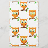 Cartoon Little Owl on Branch Pattern Briefpapier (Voorkant)