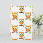 Cartoon Little Owl on Branch Pattern Briefpapier (Staand voorkant)