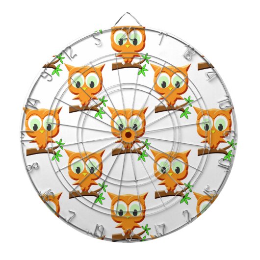 Cartoon Little Owl on Branch Pattern Dartbord (Voorkant)